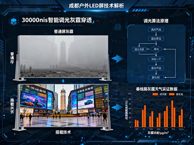 成都LED显示屏生存战:纳米涂层防潮×自循环散热×30,000nits破雾实战录